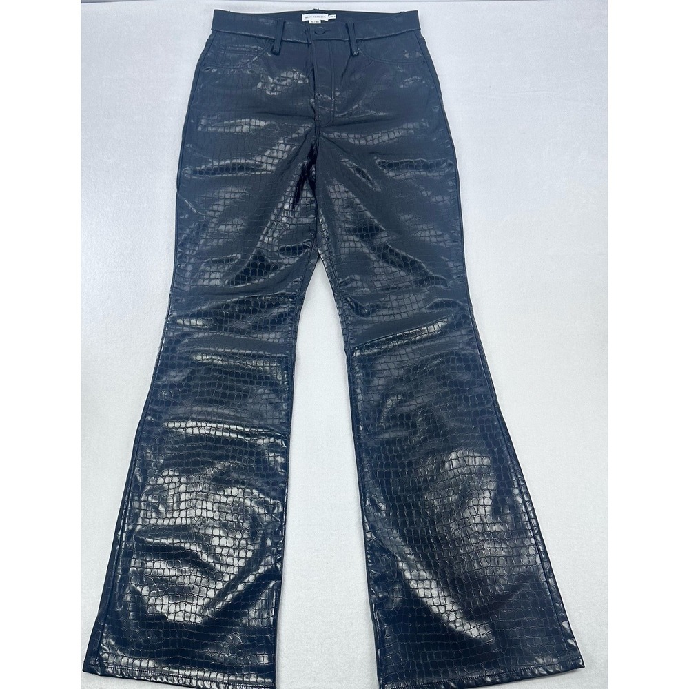 Good‎ American Good Legs Croc Embossed Faux Leather Flare Pants 10/30 Black